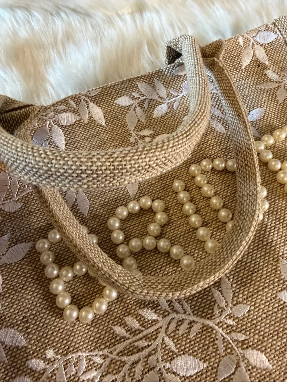 Shiraleah Natural Jute Bride Tote with Pearl Lettering